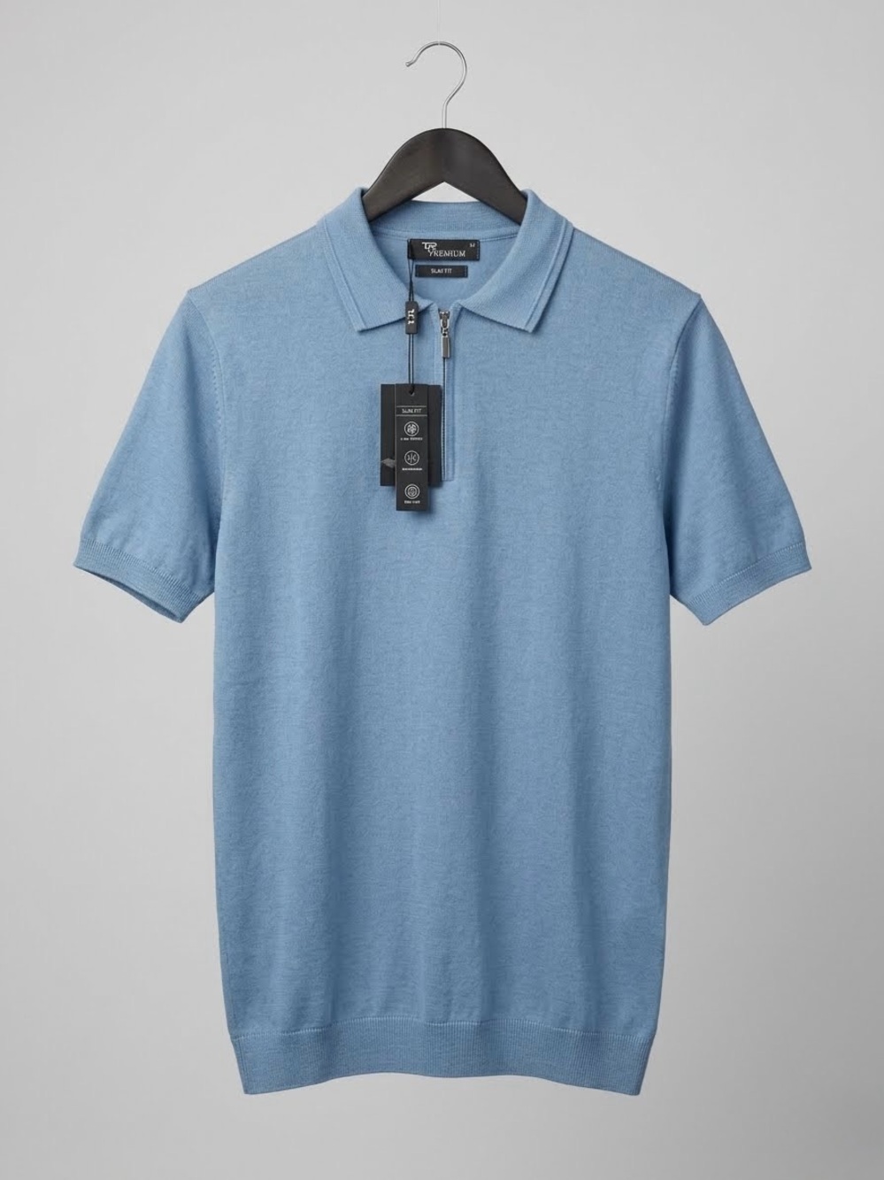 Men’s Slim Fit Quarter-Zip Cotton Viscose Blend Knit Polo Shirt S/M